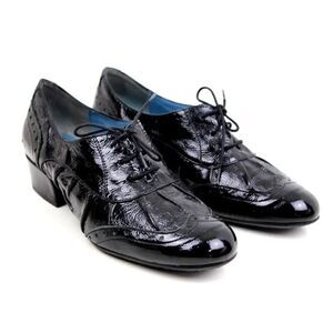 Biala BLACK PATENT GENUINE LEATHER LACE UP 1.5" LOW HEEL WOMEN'S SHOES Sz 6.5 M